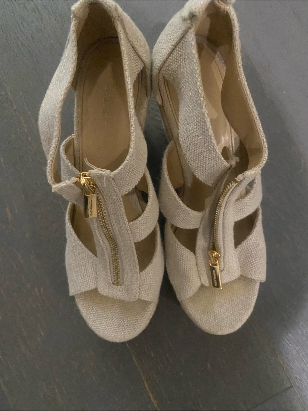 Michael Kors Cream Linen Zip-Strap Platform Heels